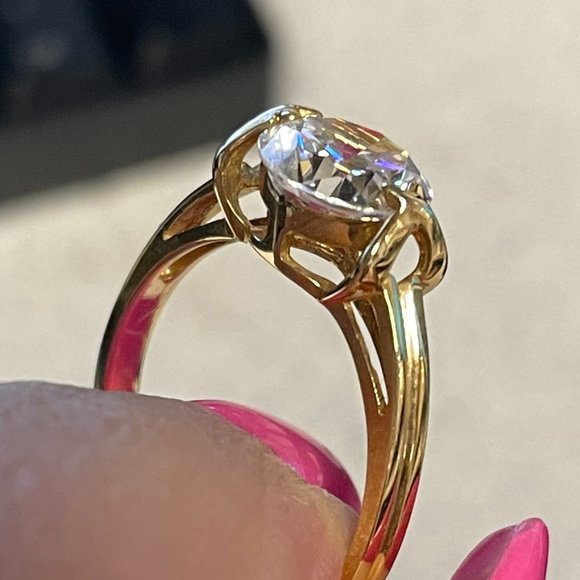 14K Solid Yellow Gold CZ Engagement Ring - Picture 7 of 8